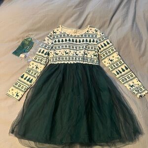 Festive Green and White Dress with Tulle Skirt